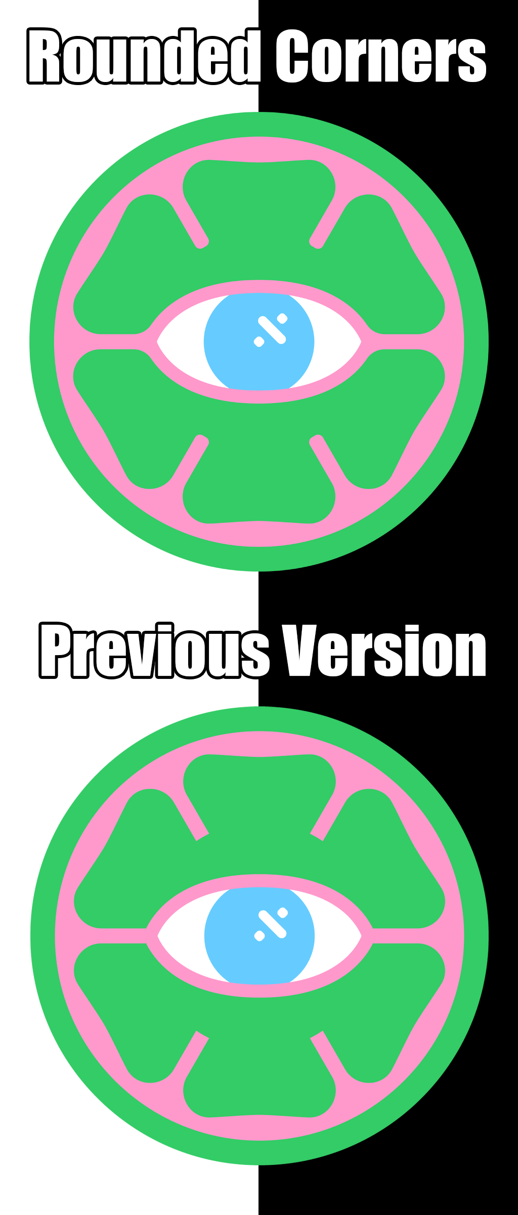 Corner comparison between v2 and v3 of the SpaceKatt logo