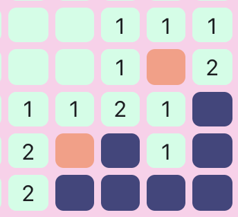 Minesweeper squares during gameplay